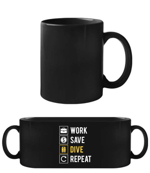Work Save Dive Repeat - Tasse Noire - Noir - Devant
