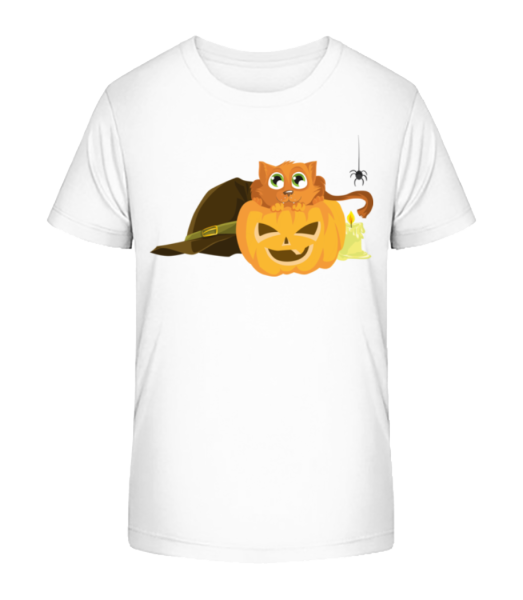 Halloween Citrouille Chat - T-shirt bio Enfant Stanley Stella - Blanc - Devant
