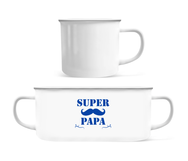 Super Papa - Moustache - Tasse Émaillée - Blanc - Devant