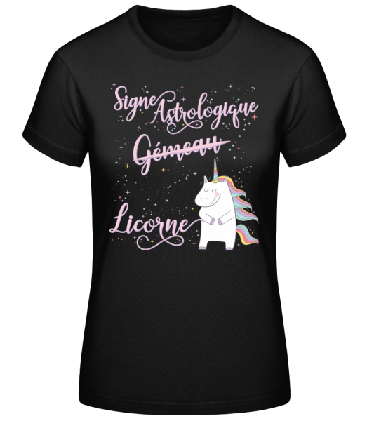 Signe Astrologique Licorne Gémea - T-shirt standard femme - Noir - Vorn