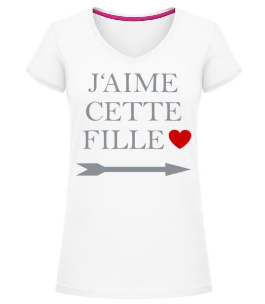 J'Aime Cette Fille - T-shirt col en V Femme - Blanc - Devant