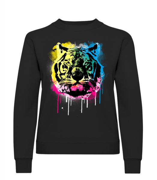 Tigre Multicolore - Sweat-shirt classique avec manches set-in pour femme - Noir - Vorn