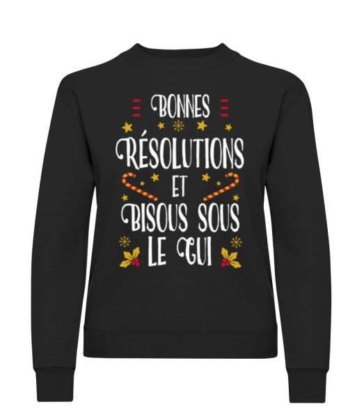 Bonnes Résolutions Et Bisous Sous Le Gui - Sweatshirt Femme - Noir - Devant