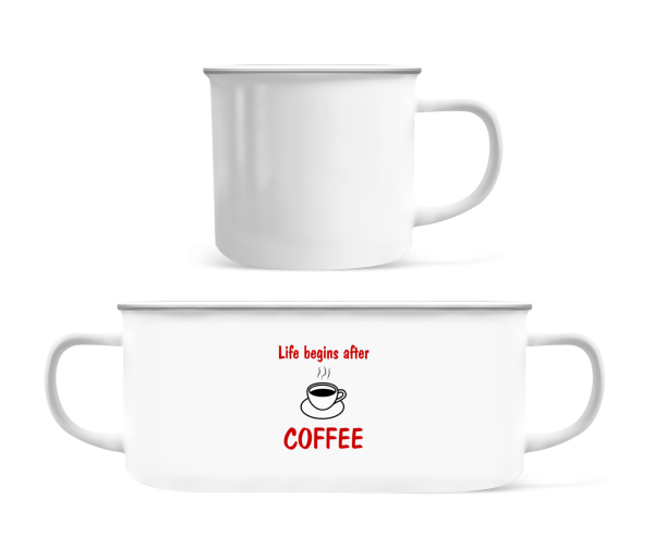 Life Begins After Coffee - Tasse Émaillée - Blanc - Devant