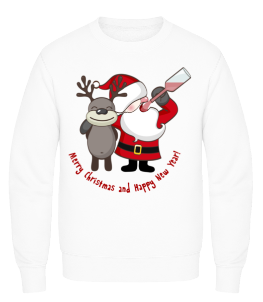 Merry Christmas Santa And Deer - Sweatshirt Homme - Blanc - Devant