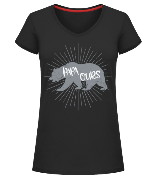Papa Ours - T-shirt col en V Femme - Noir - Devant