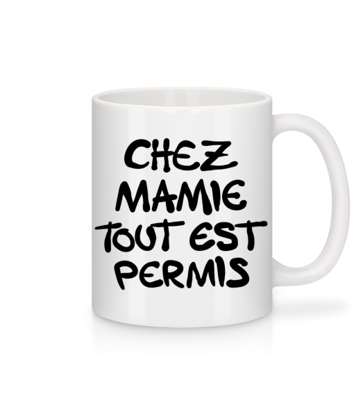 Chez Mamie Tout Est Permis - Mug en céramique blanc - Blanc - Vorn