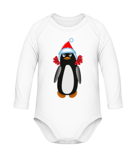 Pingouin À Noël 1 - Body coton bio manches longues Bébé - Blanc - Devant