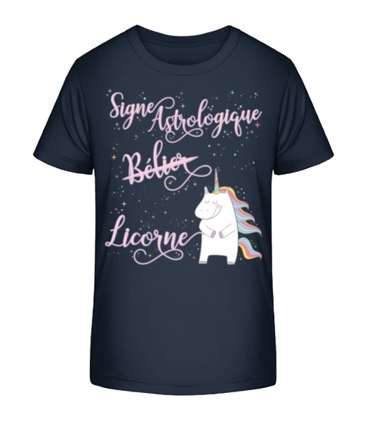 Signe Astrologique Licorne Bélier - T-shirt bio Enfant Stanley Stella - Bleu marine - Devant